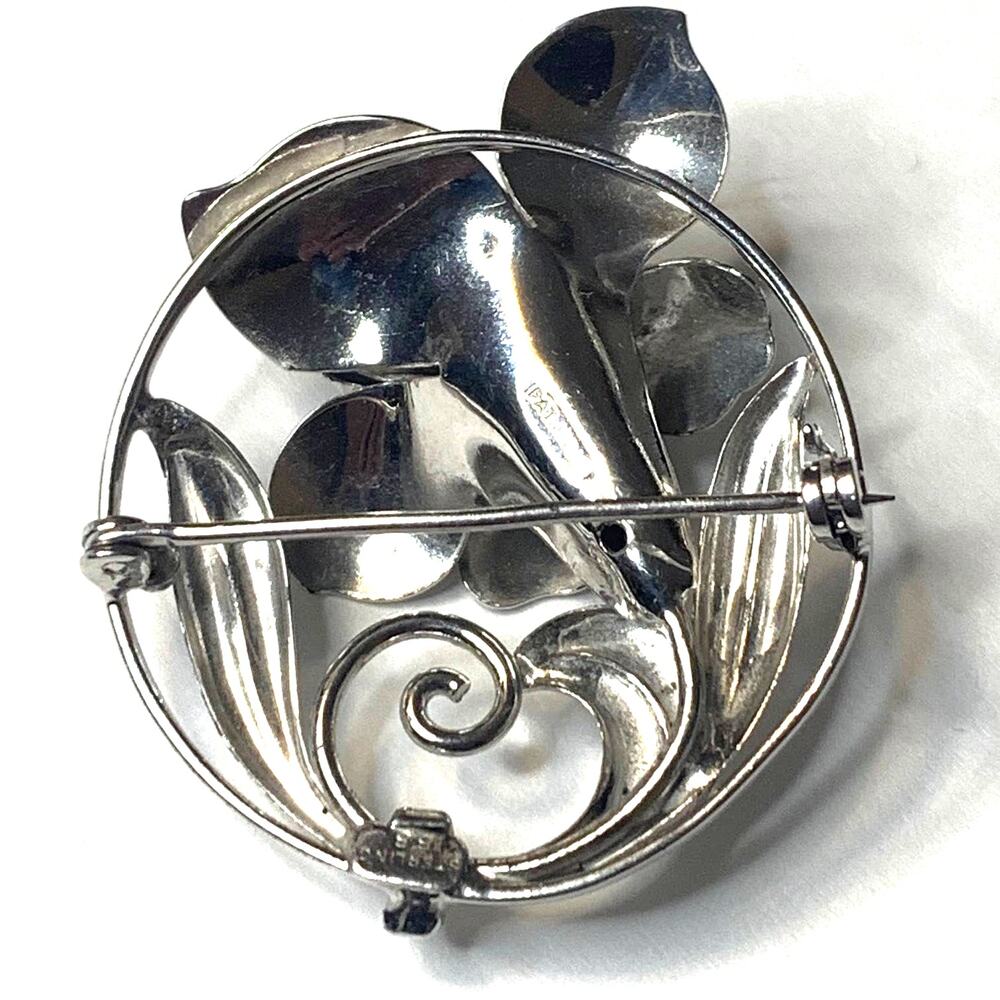 Antique 1940's Carl Schraysshuen Trumpet Flower Brooch Sterling Pat. 130141 - Picture 5 of 11